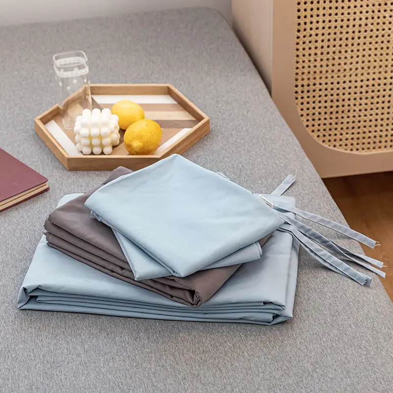 Дымчато голубой Хлопковый вязаный простой однотонный комплект из четырех