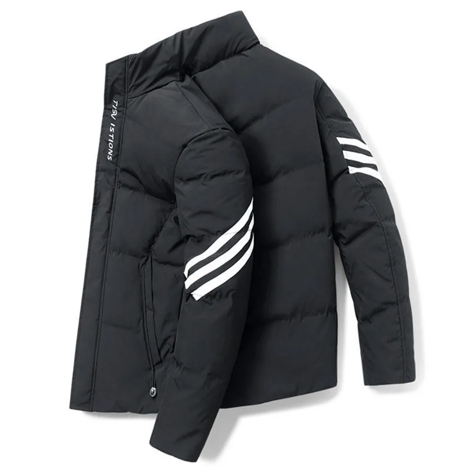 

Winter Men's Parkas Coat Zipper Pstripe hick Jackets Male Fashion Casual Solid Streetwear Jacket Thick Warm Cotton Clothes