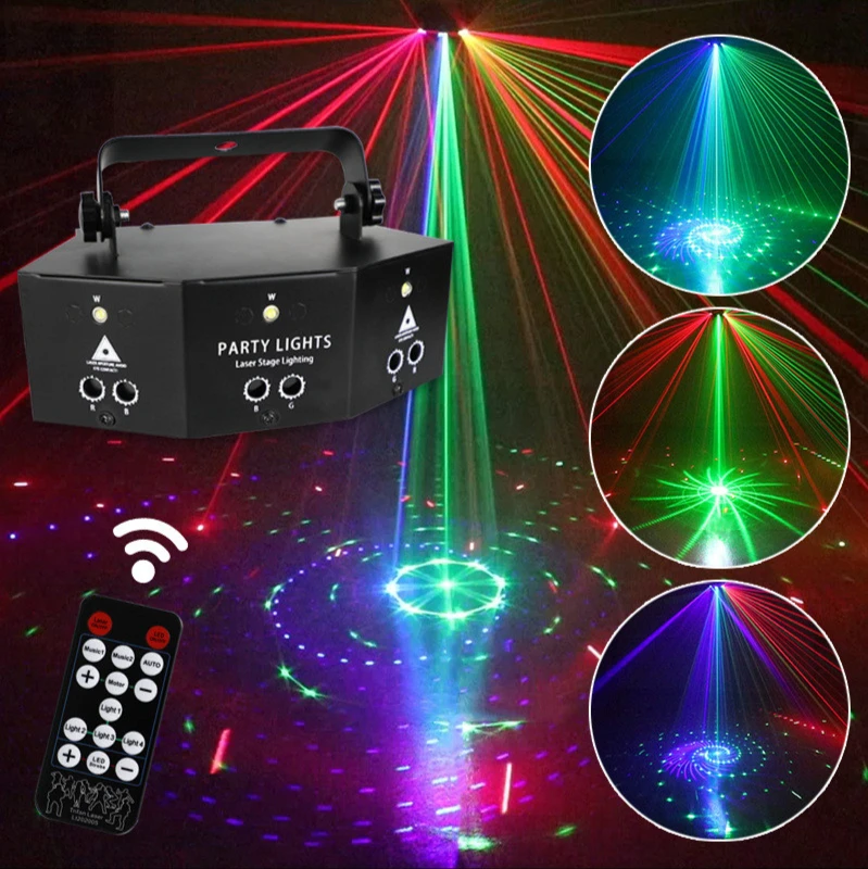 

9 Eyes Laser Strobe Lamp Red Green Blue Fan Stage Lights RGB Beam Lamp Disco Lights Party DMX512 Scanning Lamps Wedding Bar Led