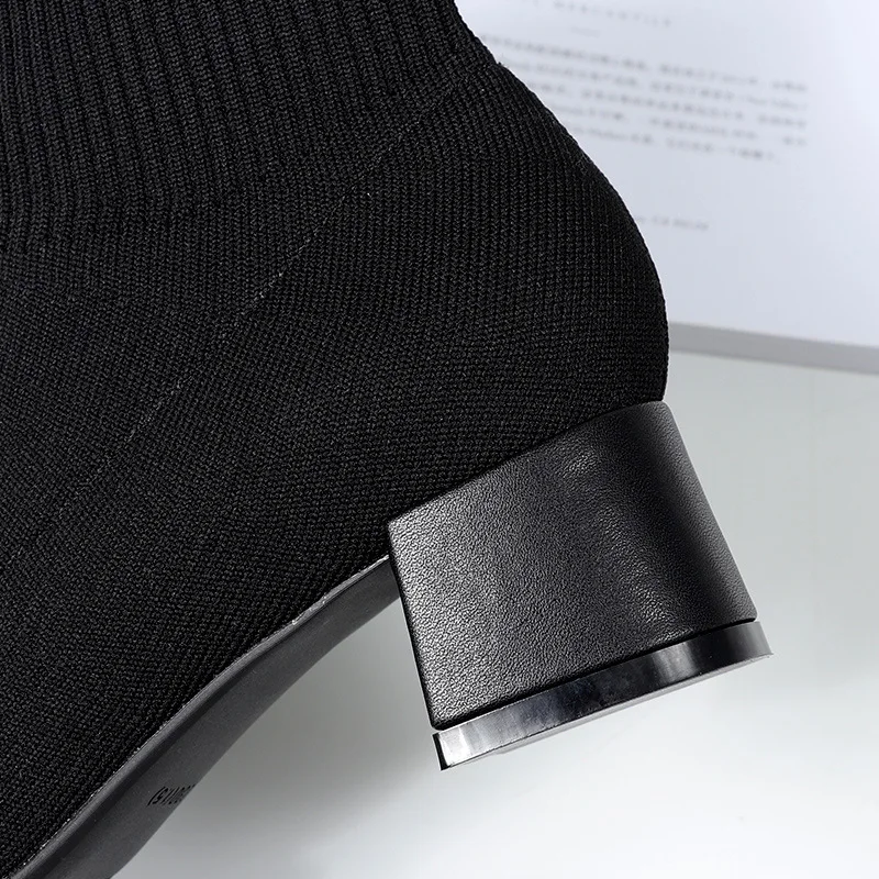 2019 г. эластичные ботильоны женская обувь эластичная ткань на квадратном каблуке