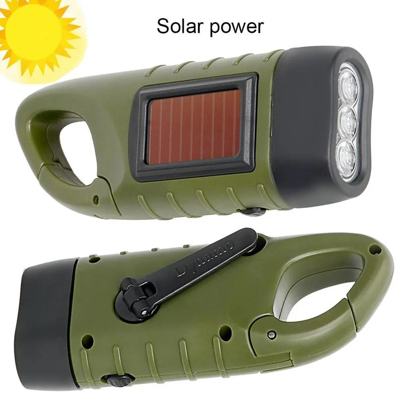 

Solar Powered Flashlight Hand Crank Dynamo Rechargeable LED Light Lamp Charging Powerful Torch for Outdoor Self-defense Camping