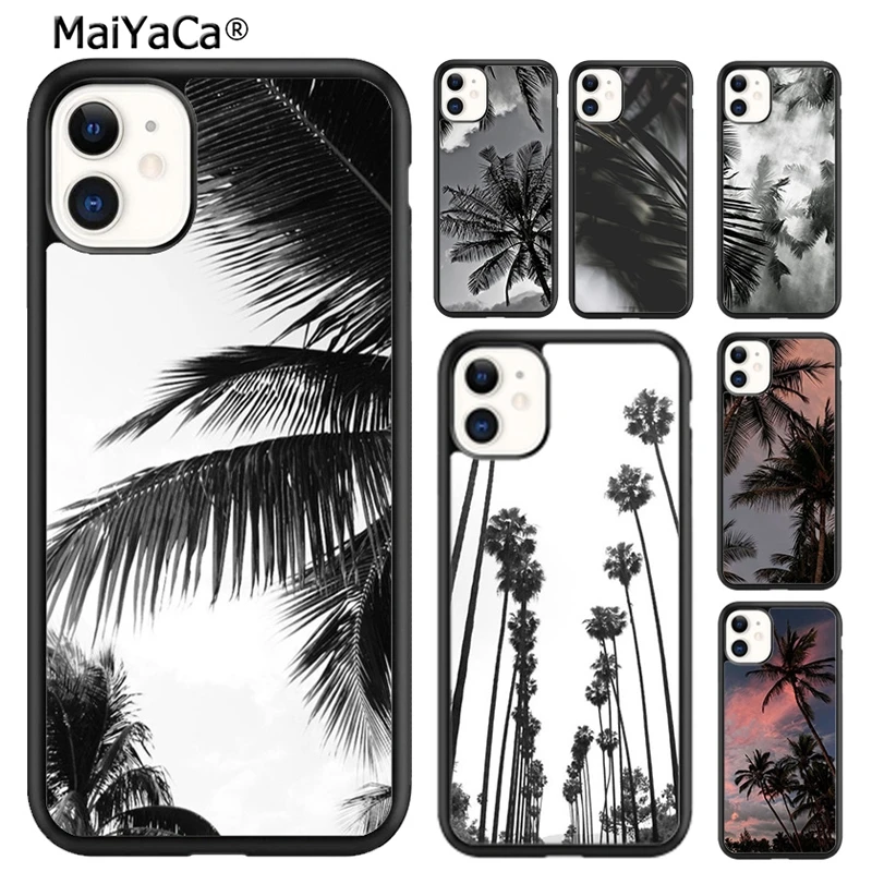 Черный белый чехол MaiYaCa с тропическими пальмами для телефона iPhone 5s SE 6 7 8 plus XR XS 11 12