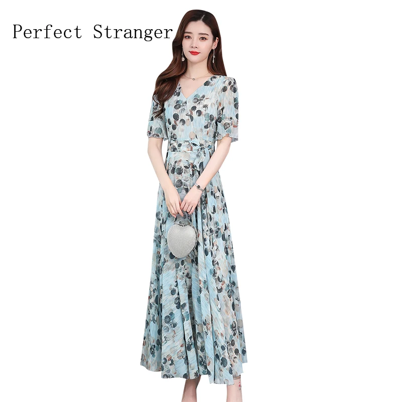 

2020 New Arrival High Quality V Collar Short Sleeve Flower Printed Women Dress