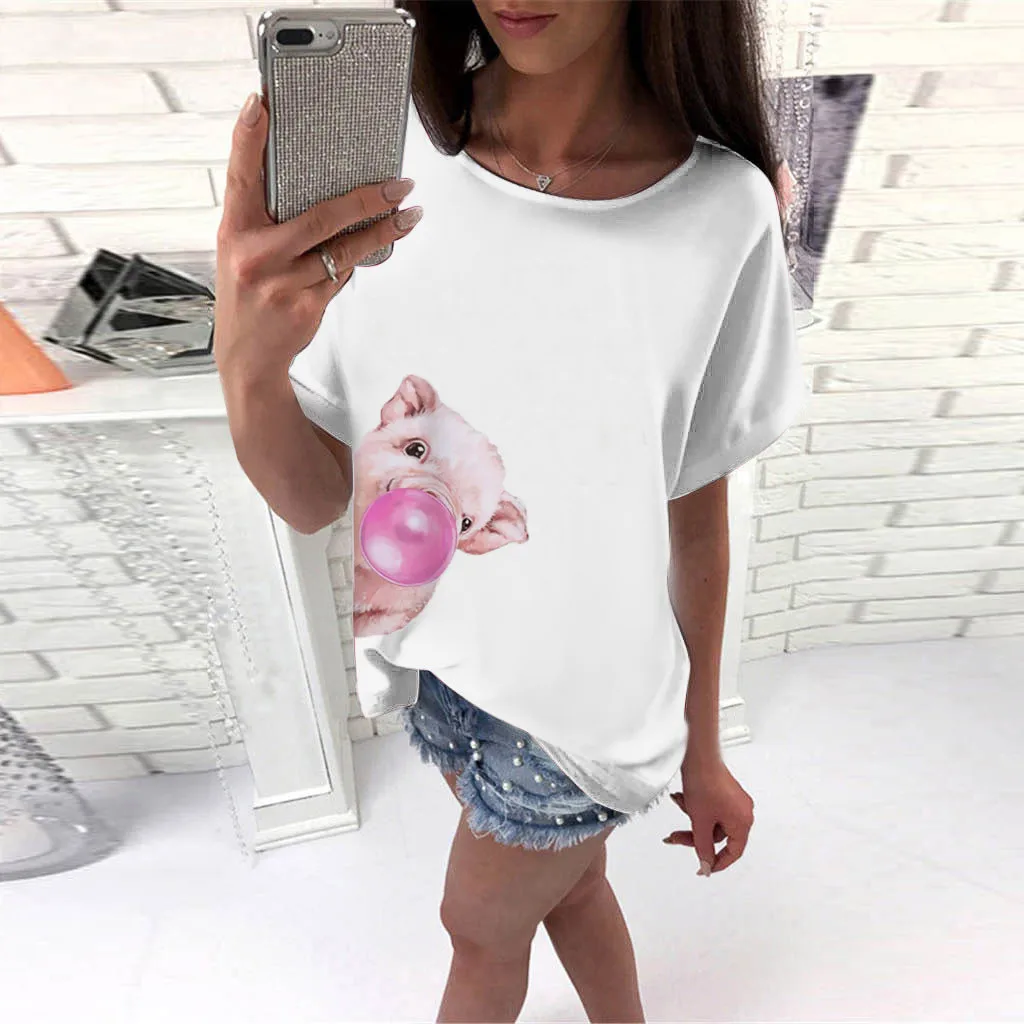 Стильная стильная модная забавная футболка с рисунком маленькой свинки принтом