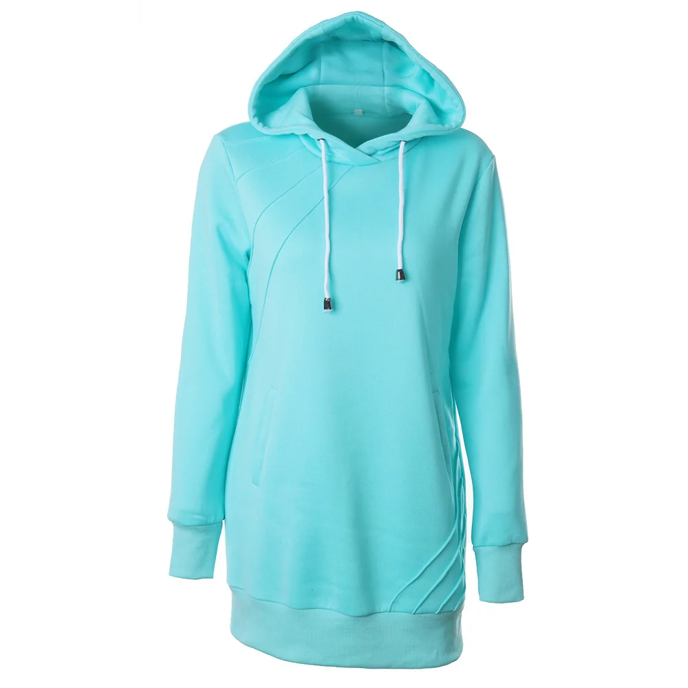 

Women's medium and sweater solid color drawstring Pullover Hooded long sleeved top Free shipping