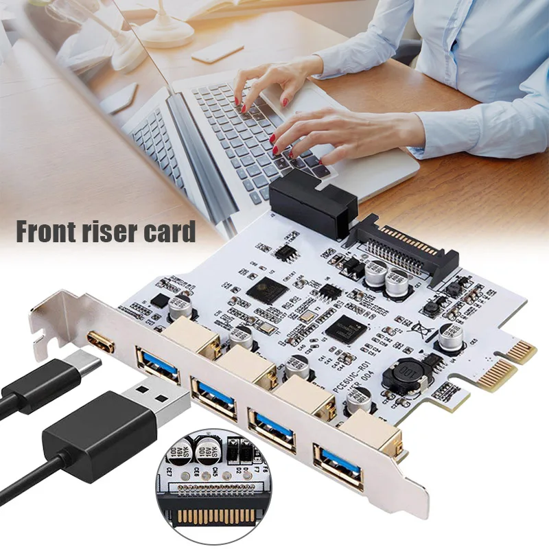 4-портовый USB 3.0 Type-C 19PIN Расширительная карта двухъядерный Позолоченный разъем QJY99