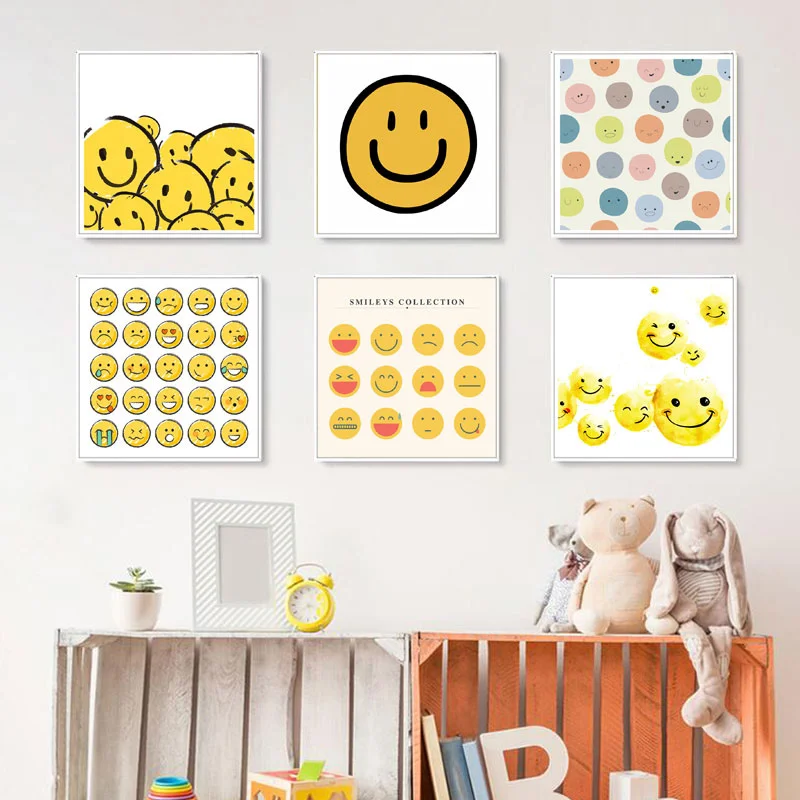 

Modern Art Colorful Smiley Face Canvas Painting Good Mood Everyday Home Decoration Gifts for Children Cuadros