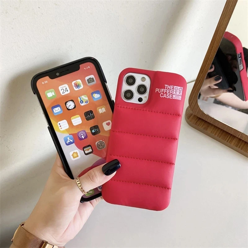 down jacket phone case for iphone 11 iphone 13 promax case fashion winter cotton filled phone case for iphone 12 x xs 7 8 plus free global shipping