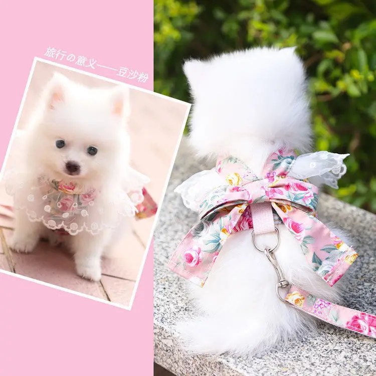 

Small Medium Dog Harness Breathable Chest Strap Plaid Teddy Bichon Pet Clothes Supplies Dog Chain Leash Printed Vest