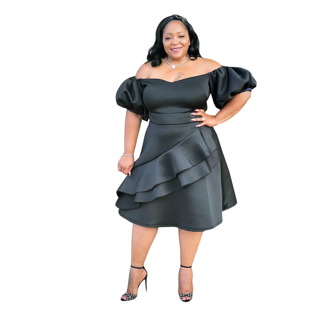 

Женское платье с открытыми плечами, Черное вечернее платье с коротким рукавом-фонариком, элегантное платье для вечерние, лето 2021