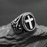 vintage christian cross mens ring punk stamp stainless steel jesus ring religious believers jewelry gift dropshipping store