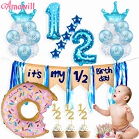 my 12 birthday decorations latex balloons banner toppers donut 6 months old baby shower boy girl half birthday party supplies