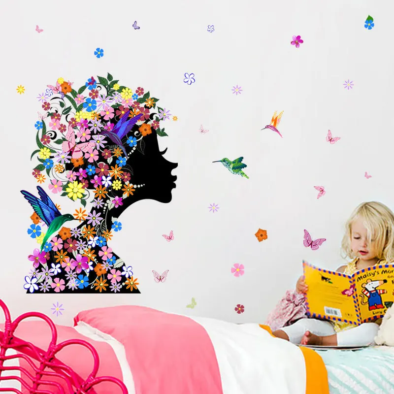 Наклейка на стену с цветами и бабочками для девочек фон спальни украшение