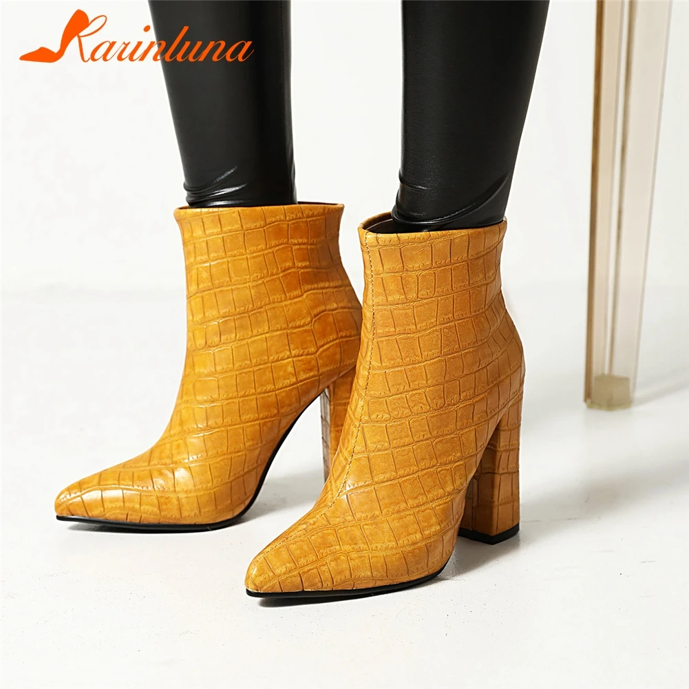 

Big Size 34-43 Brand Design Ladies Thick High Heels Ankle Boots Fashion Pointed Toe women's Boots Party Sexy Shoes Woman