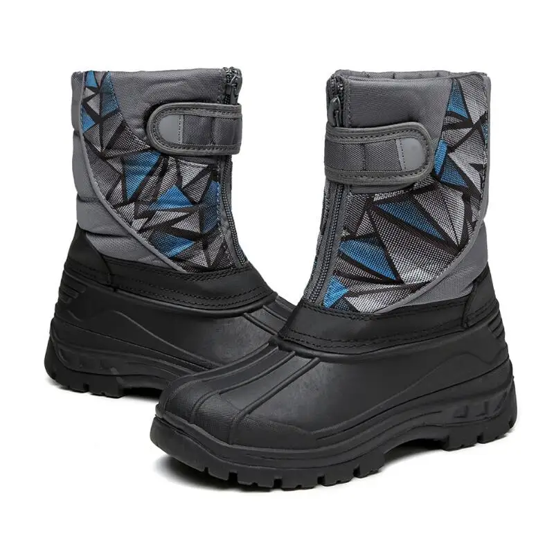 SKHEK New Children Snow Boots Girls Shoes Kids Winter PU Leather Boots Fashion Plush Water-Proof Boys Sneakers 945 - Color: Gray