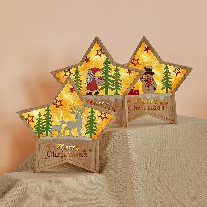 

Wooden Table Christmas Decoration Tree Gift Merry Christmas Decoration Star Ornaments Adornos De Navidad Home Decor DE50SD