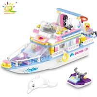 huiqibao heart lake holiday yacht building blocks boat dolphin ship toy friends for girls dream bricks with figures children toy