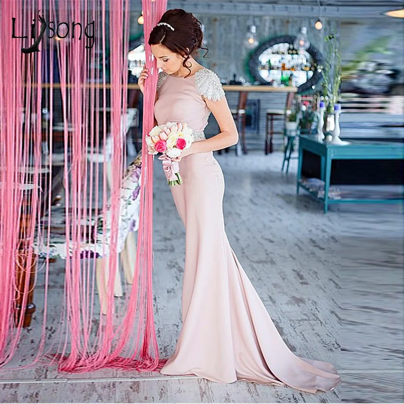 Luxury Crystal Beaded Mermaid Honor Of Maid Dresses 2019 Sexy Backless Elastic Prom Gowns Long Bridesmaid Dress Formal | Свадьбы и