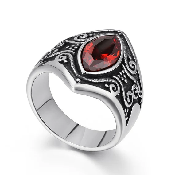 Red Старинное кольцо на палец мужские с красным белым камнем 316L из нержавеющей стали мужские ювелирные изделия бандана для вечеринки кольца мужские подарки на день рождения для бойфренда - Цвет основного камня: Red