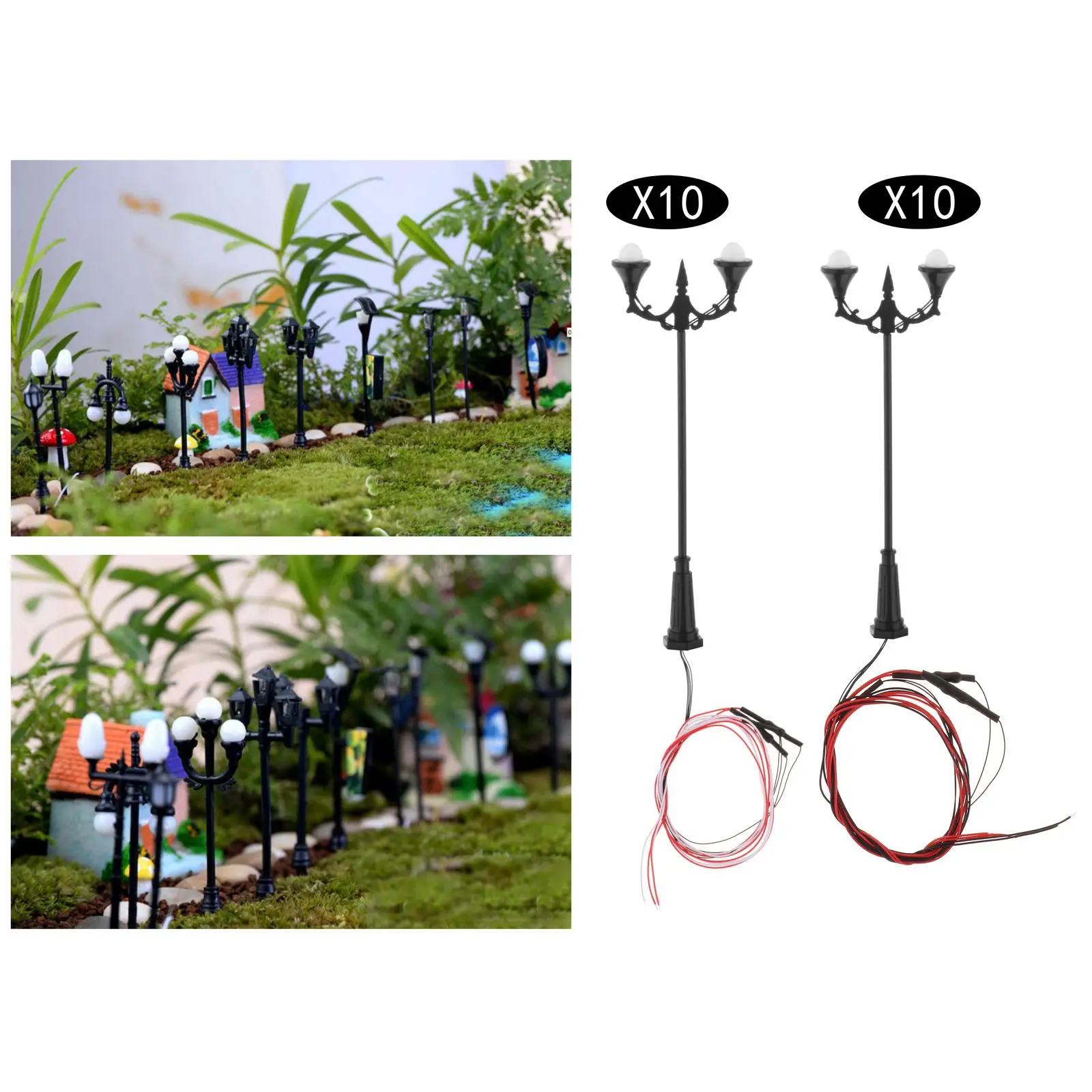 

10 Pieces 1:100 Mini Post Street Lights Outdoor Miniature Garden Lamp Adornment