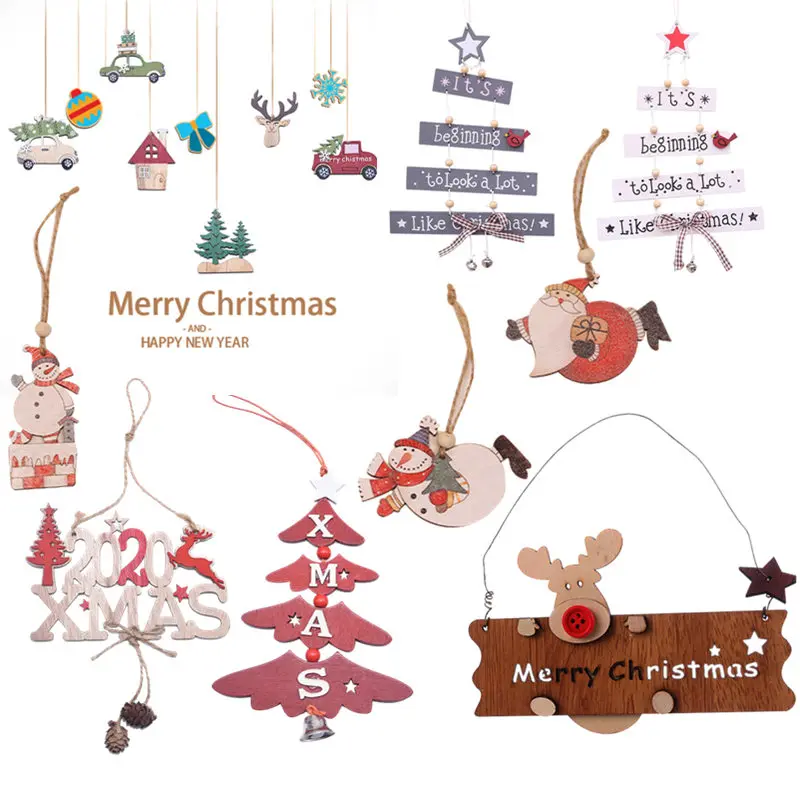 Multi Style Christmas Wooden Pendant Creative Wood Craft Ornaments DIY Chriatmas Tree Hanging Decoration Xmas Gift Supplies