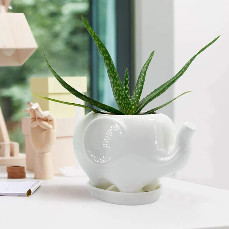 Горшок для цветов керамический горшок с белым слоном 1 шт.|Цветочные горшки и