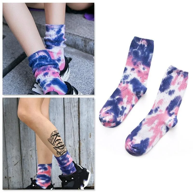 

2020 Harajuku Hip Hop Cotton Skate Socks Knee-high Funny Cycling Running Hiking Tie Dye Sox Happy Socks Men Women Sock