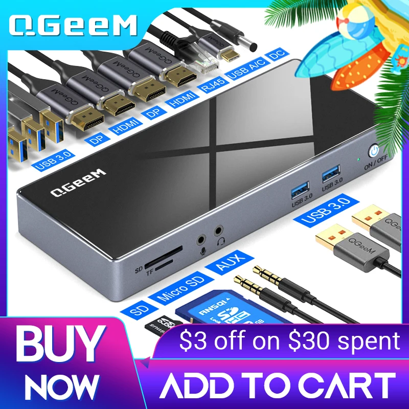 QGeeM 15 IN 1 USB концентратор 3.0 Док станция для Macbook Pro Ноутбуки Xiaomi Один 5K / Dual 4K @ 60Hz