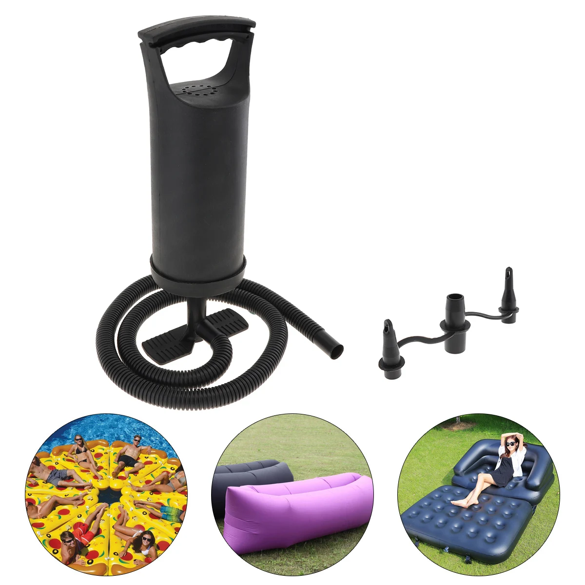 

12 Inch 0.9L ABS Portable Mini Replaceable Bidirectional Manual Air Pump with 3 Nozzles new