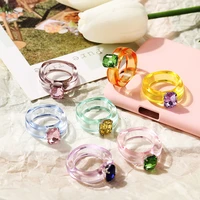 geometric marble irregular acrylic resin rings set for women girls pattern colorful transparent ring rings jewelry wholesale