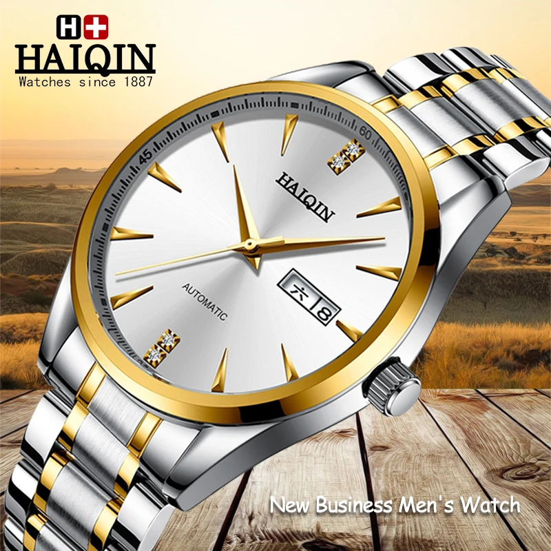 

2019 HAIQIN Fashion Stainless Steel Men's Watches Top Brand Luxury Mechanical Sports Wristmatch Business Waterproof reloj hombre
