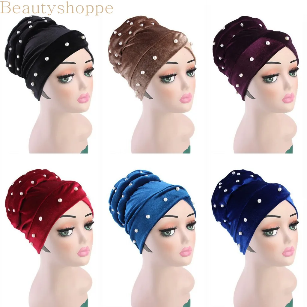 Однотонный бархатный хиджабы для женщин тюрбан шапка шарф мусульманок хлопковая