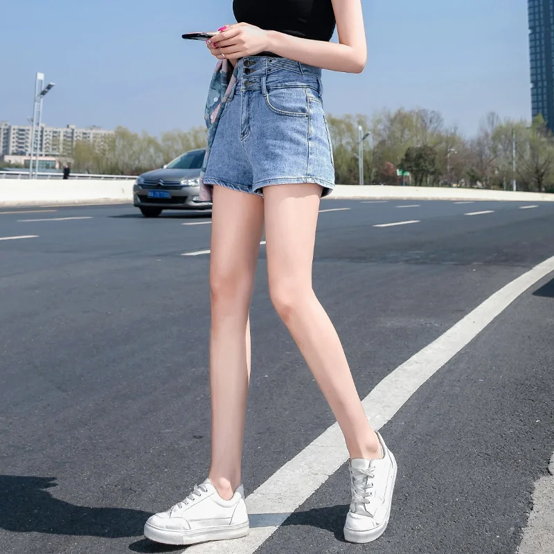 Short Sexy bleu clair e-girl's, taille haute, multi-boutons, plage, fête, pantalon chaud, mode coréenne, choix essentiel, été