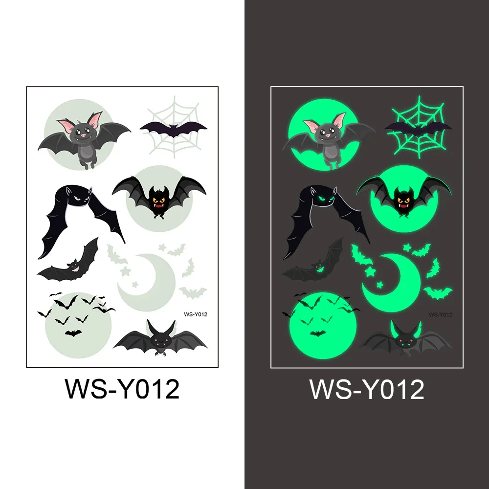 

10 kinds Cartoon Halloween Bat Luminous Tattoo Party Temporary Body Sticker Disposable Children Noctilucent tatouage temporaire