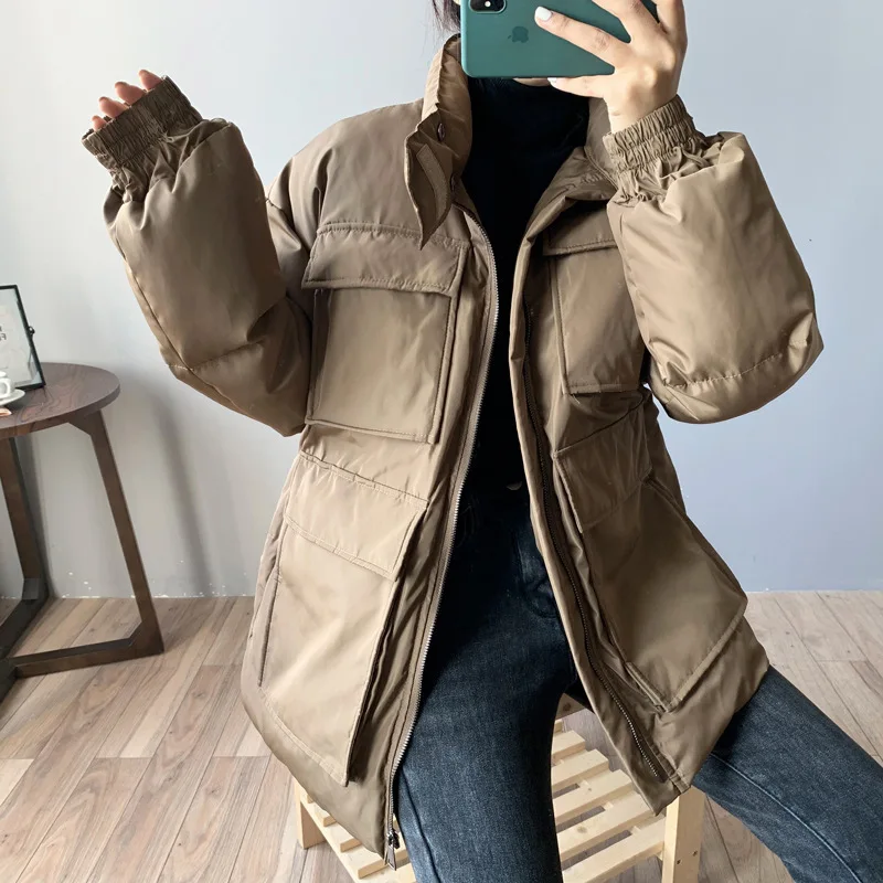 

2021 Autumn And Winter Fashion Solid Color Down Padded Jacket Woman Quilted Short Coat All-Match Loose Coat Ladies