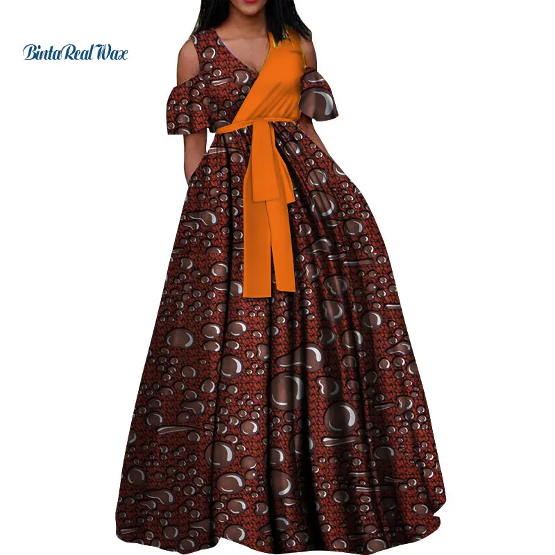 Модные Африканские Восковые платья для женщин Bazin богатые 100% хлопок V образный