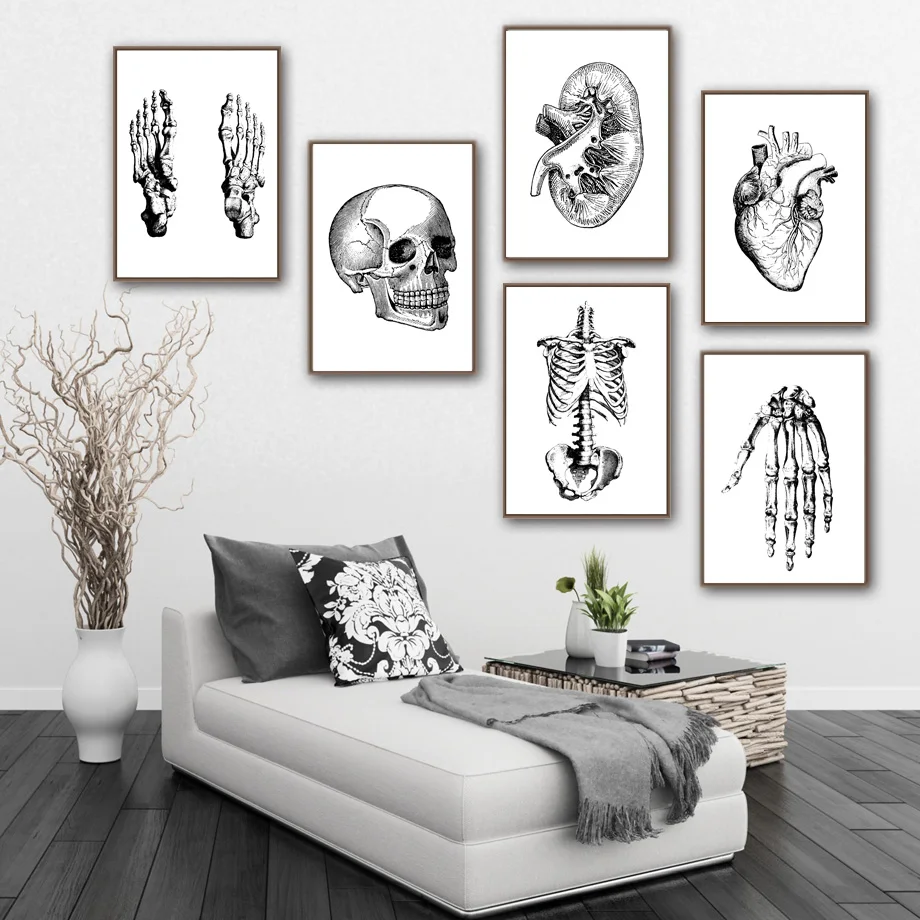 

Heart Skull Foot Bone Anatomy Wall Art Canvas Painting Nordic Posters And Print Wall Picture For Living Room Doctor Office Decor