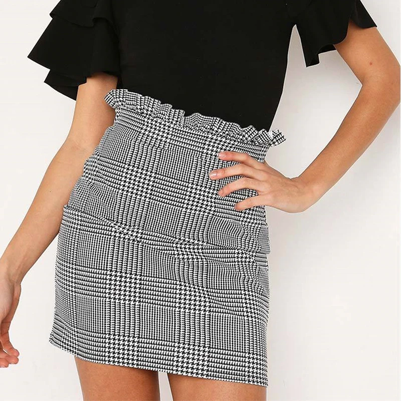 

1pc New Fashion Style Plaid A-line Skirt Ruffles High Waist Skirt Women Mini Skirts Female New Summer Autumn Sexy Skirt Women