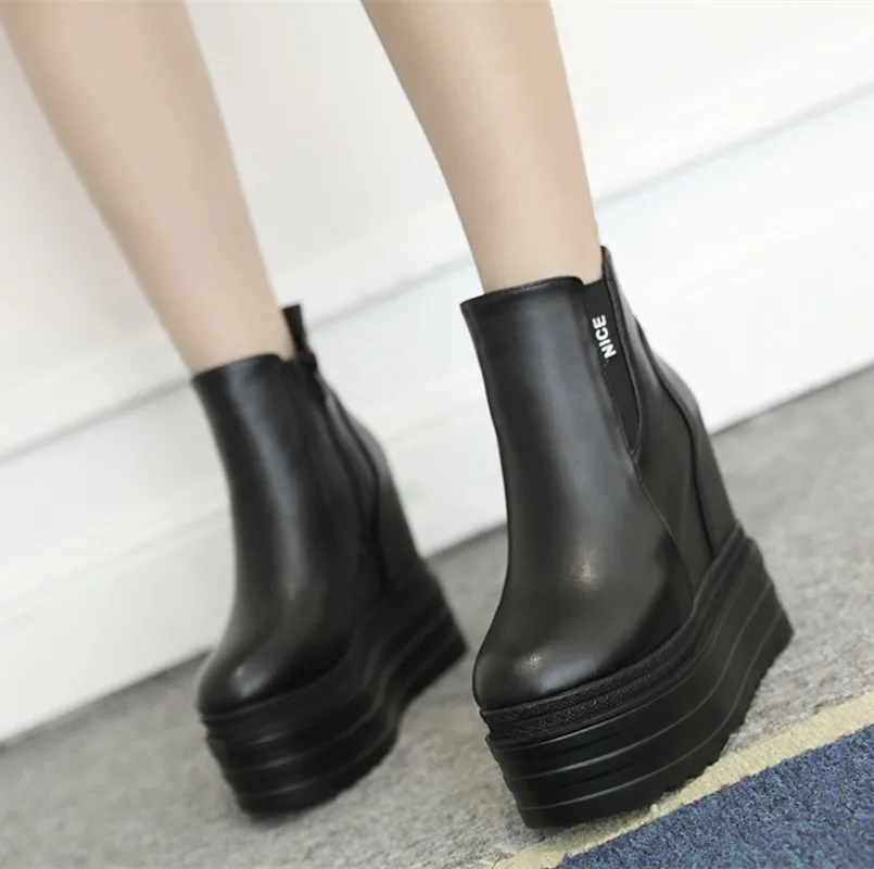 

2021 autumn/winter women's shoes Korean fashion women's boots 13cm high heel wedges increased muffin platform boots