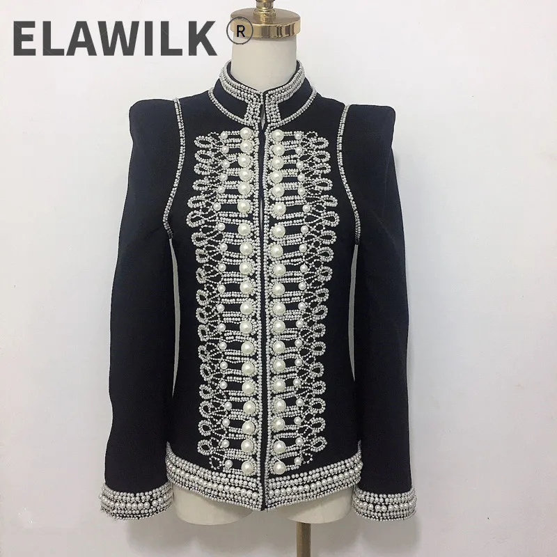 

Куртка женская демисезонная с воротником-стойкой и жемчужинами