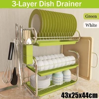 stainless 3 tiers dish drainer kitchen dish rack storage shelf washing holder basket plated knife sink drying organizer tools