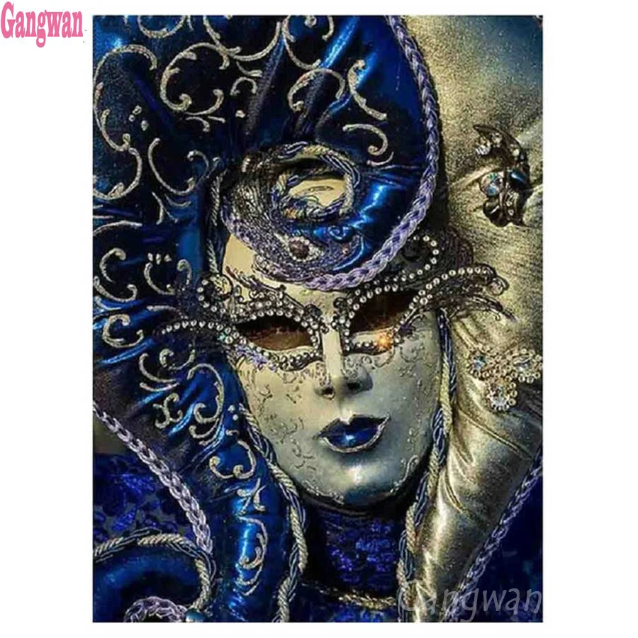 Алмазная живопись сделай сам 5d Вышивка крестиком Синяя женская маска полная