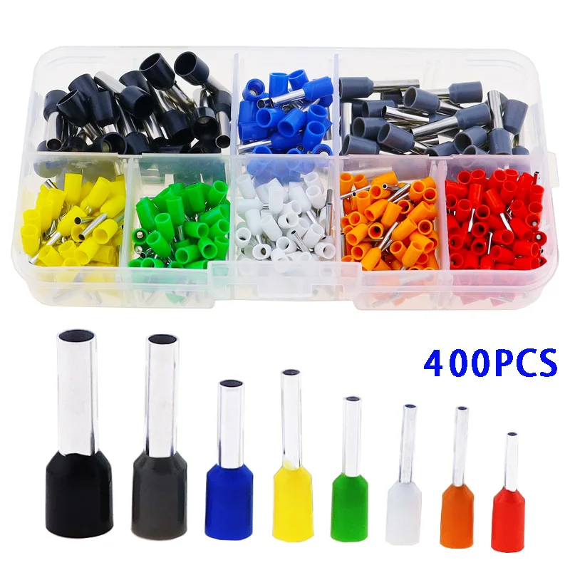 

400pcs 8 Size 8 Color Wire Copper Crimp Connector Insulated Cord Pin End Terminal Kit Set