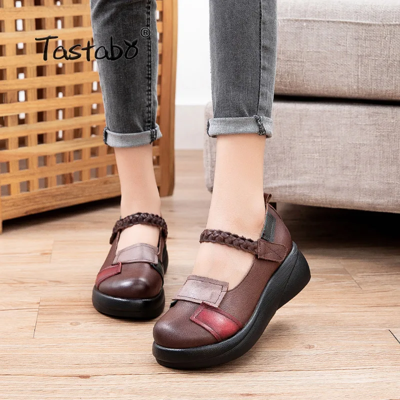 Женская обувь на платформе Винтажная плоской подошве с закрытым носком