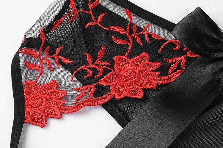Новое поступление, женское сексуальное кружевное нижнее белье с бантом и цветочной вышивкой, Прозрачное нижнее белье, горячая низкая посадка, ночная рубашка с бретелями