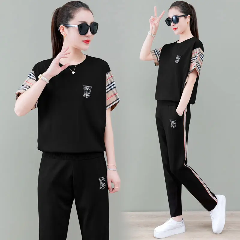 

Sportswear suit women's 2021 new summer short sleeve loose large size slim casual two piece set