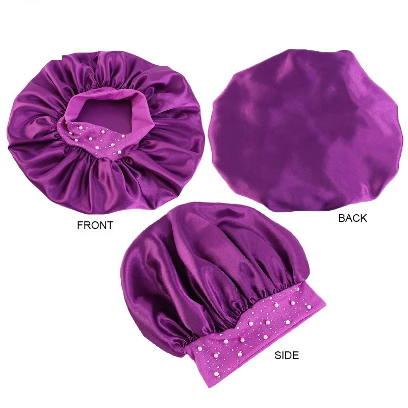 

Newly Satin Hat Women Rhinestone Night Sleep Cap Sleeping Hair Care Salon Makeup Headband Muslim Hijab Head Cover Bonnet Hats