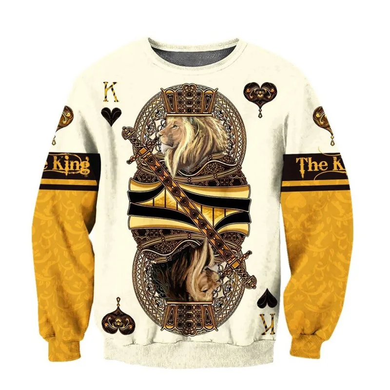 

New yellow lion poker 3D full body printing Unisex luxury Hoodie men's Sweatshirt zipper Pullover casual jacket Sweatshirt