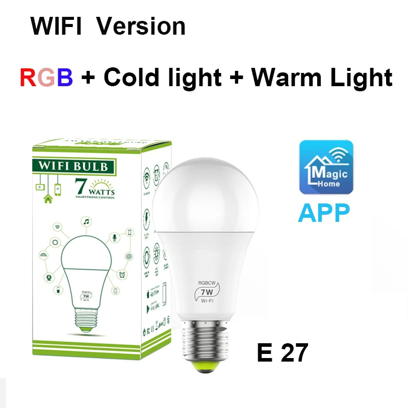 WIFI Version 1/3/4/10 шт. смарт-лампы в виде Беспроводной Bluetooth 4,2/WI-FI вариант версия E27 лампы для домашнего освещения 7 Вт RGB+ CW+ WW холодный+ теплый свет с регулируемой яркостью - Испускаемый цвет: WIFI Version
