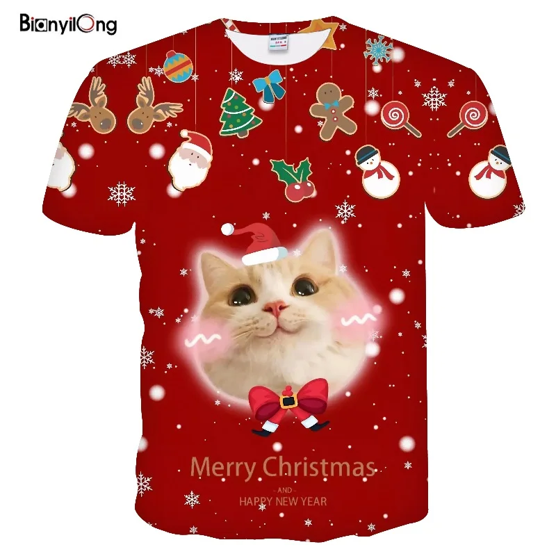 Новинка 2019 Мужская футболка футболки с рождественским узором на заказ забавная 3d